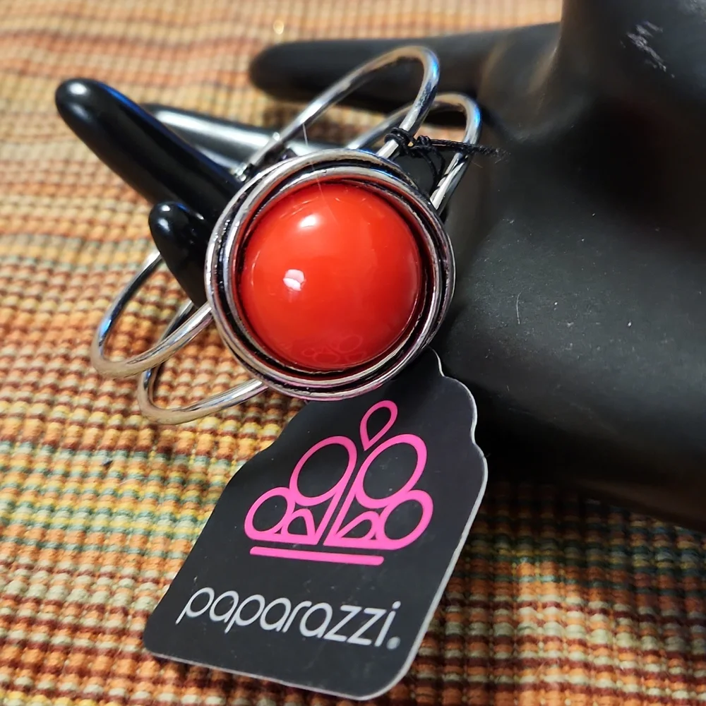 Silvertone & Red Clamper Bracelet - Picture 1 of 2